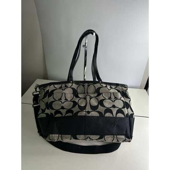 DAMAGED/ WORN COACH XL Tote / Diaper Bag /Signature C'S/ F13803/ Black - Picture 1 of 11